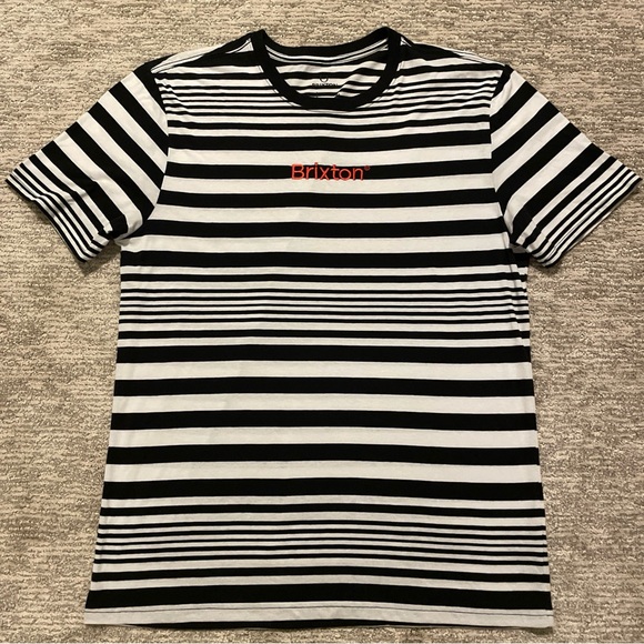 Brixton Other - Brixton Men’s T-Shirt Short Sleeve Black White Striped Embroidered Size Large